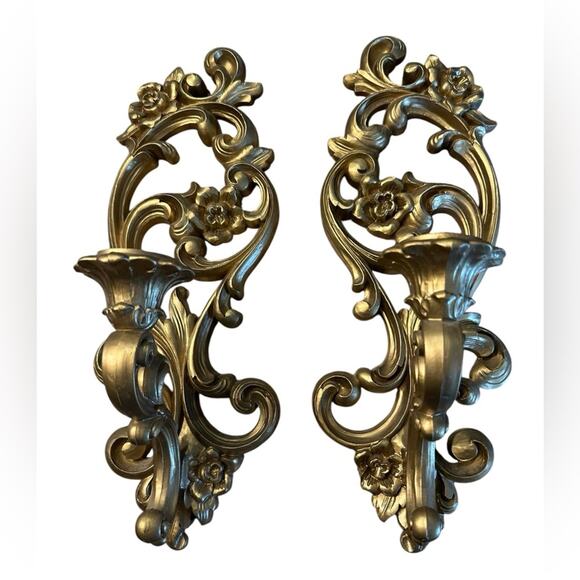 Vintage Syroco Elegant Gold Wall Sconces Pair from 1971 - Picture 1 of 7